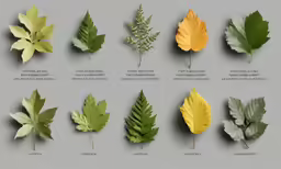 an image of different types of leaves on a grey background