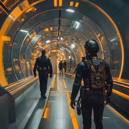 a person wearing a helmet is seen walking down a tunnel