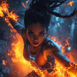 an evil woman is dancing in the fire