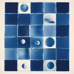 an abstract blue and white square painting