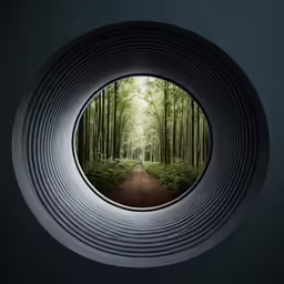 a hole in a wall with a small tree inside
