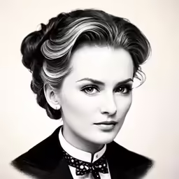 a drawing of a woman wearing a bow tie
