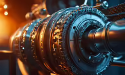 a closeup of some gears and a light
