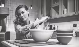a woman preparing a meal in a kitchen
