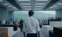 a person standing in front of a group of people
