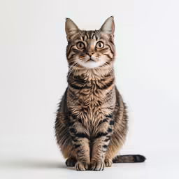 a brown black and white cat with a big smirk on his face
