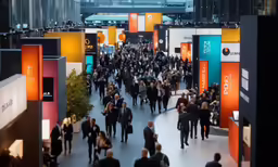 a bunch of people walk around in a busy place