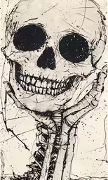 a black and white drawing of a skeleton