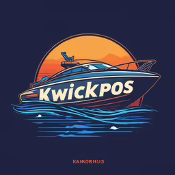 a cartoonish illustration of a boat floating in the ocean with the sunset behind it