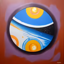 the outer planets painting in an orange and blue circular