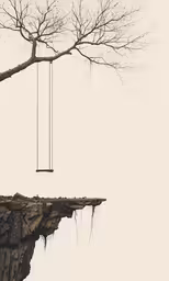 the tree is hanging above a small island in the water
