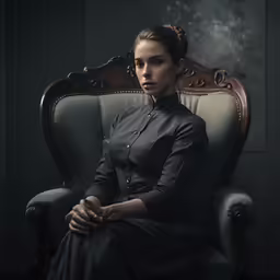the woman sitting in a chair is very dark