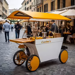 an outdoor food cart selling orange juices