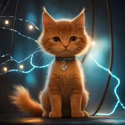 a cute cat in a costume sits and stares up