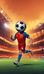 the soccer player is running toward a ball,soccer ball on the head of a man