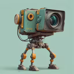 an old movie camera on a blue background