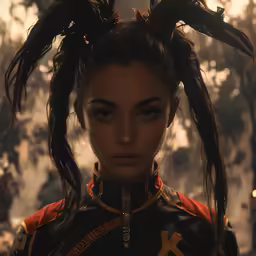 a close up of a person with long hair