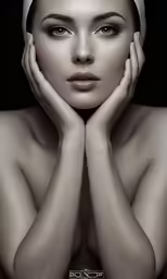 a young woman posing for a photo with her hands over her face