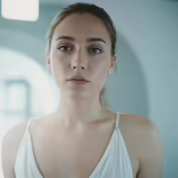 a woman with very big breast standing in a room