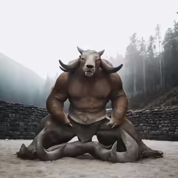 a weird looking animal sitting down on top of a stone wall