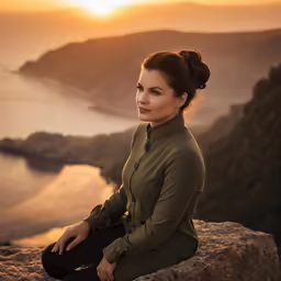 woman sitting on a cliff overlooking the ocean