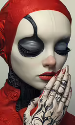 a girl with red hair and makeup has dark makeup
