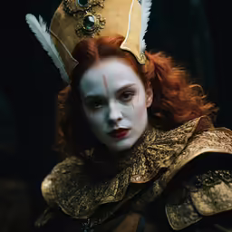 a woman in costume looking at the camera