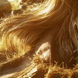 a close up of some dry straw with grass and water
