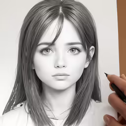 the hand is holding a drawing of a girl