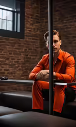 an image of a man wearing orange in a jail cell