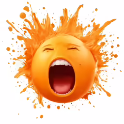 an orange smiley face that has sprinkled on the surface with water and orange liquid