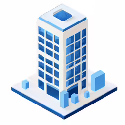 a blue and white skyscraper sitting on top of a blue block