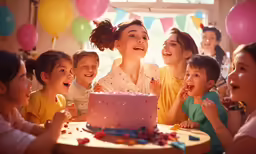 there is a cake with candles on it and people around it