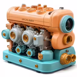 an image of a toy engine with various pipes