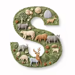 a number with animals and other plants and items