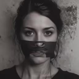 a woman holding an ad behind her face