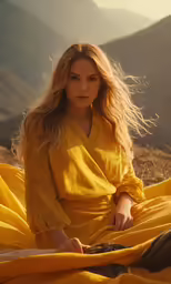 the woman is sitting on the ground outside