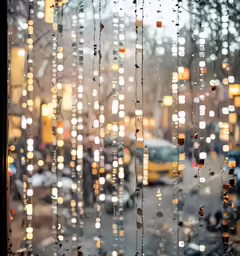 there is an outside view of rain with lights in the city