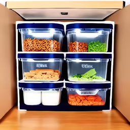 some containers are open and filled with food