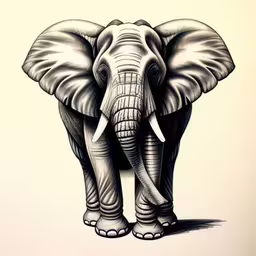 an elephant drawing that is on top of a sheet,an elephant is on the wall with his trunk extended,a large elephant that is standing up,a drawing of an elephant with its legs crossed,an elephant has its trunk stretched out to take a close look