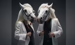 two people in horse costumes posing for a photo