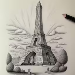 this drawing shows the eiffel tower as a symbol of paris