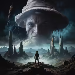 a character stands in the middle of a barren landscape