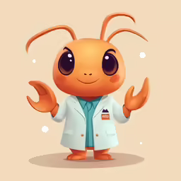a crab in a lab coat standing on one hand