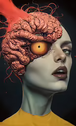 a painting of a woman with a large brain inside of it