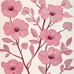 a drawing of pink flowers on a white background