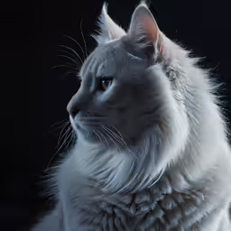 white cat with blue eyes staring up into the sky