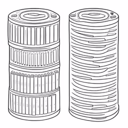 two cylindrical cylindrical tubes on a white background,two rolled up paper cylinders with lines on them