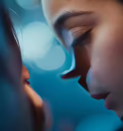 the girl is looking at her reflection in the mirror