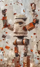 an abstract image of an evil robot looking with fear